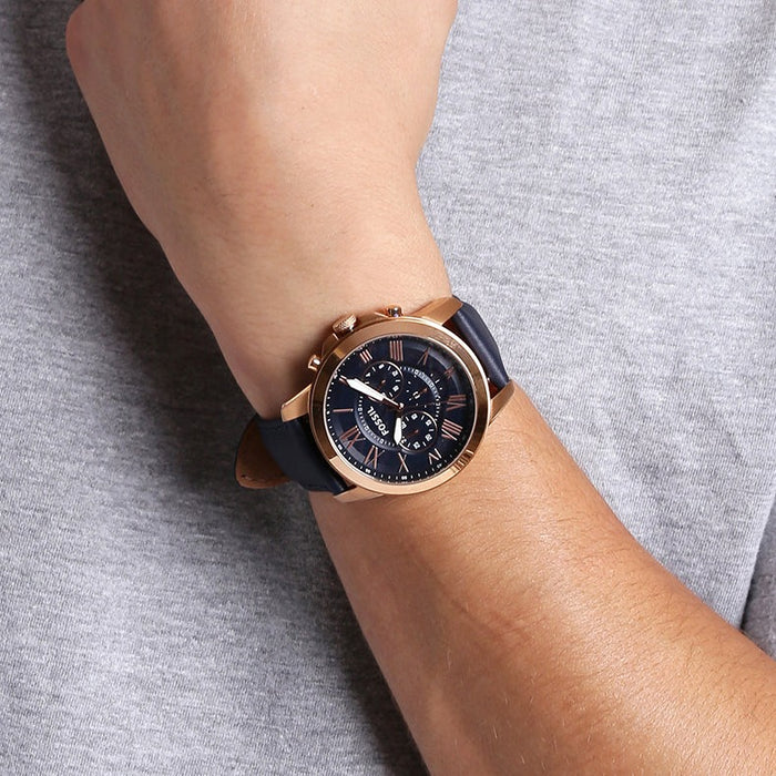 Men's Grant Chronograph Navy Leather Watch - FS4835